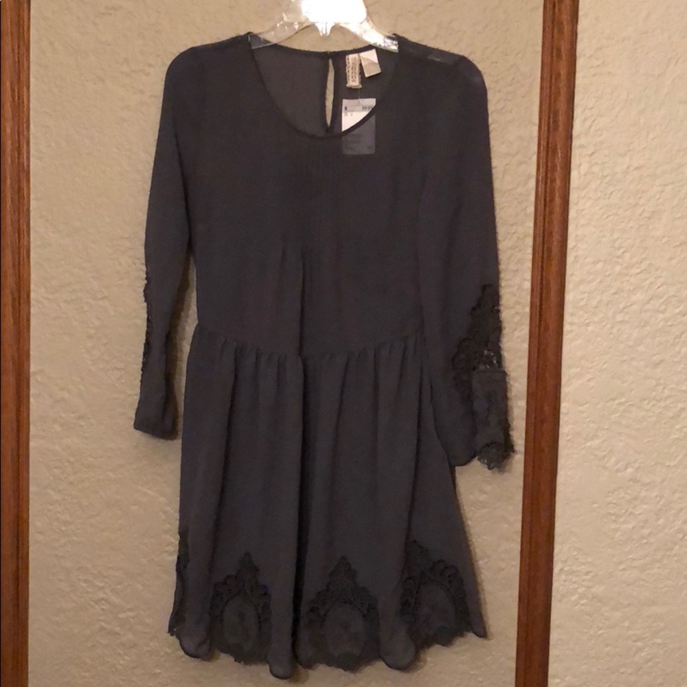 NWT H&M Dark Grey Lace and Chiffon Dress Size 6